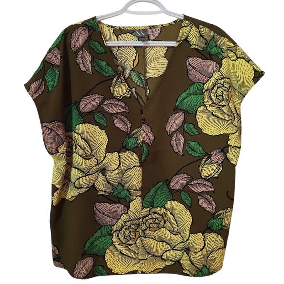 Worthington Yellow Rose Earth Floral Work Blouse Disney Beauty and The Beast - Picture 1 of 5